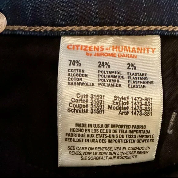 Citizens Of Humanity Slim Straight Leg Dark Wash Blue Jeans Denim Stretch 27 - Picture 7 of 7